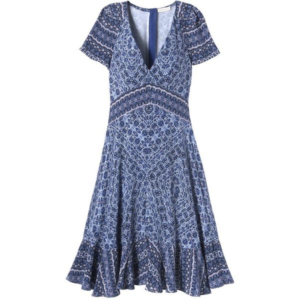 Rebecca Taylor Short Sleeve Tangier Paisley Dress Size 2 100% Silk